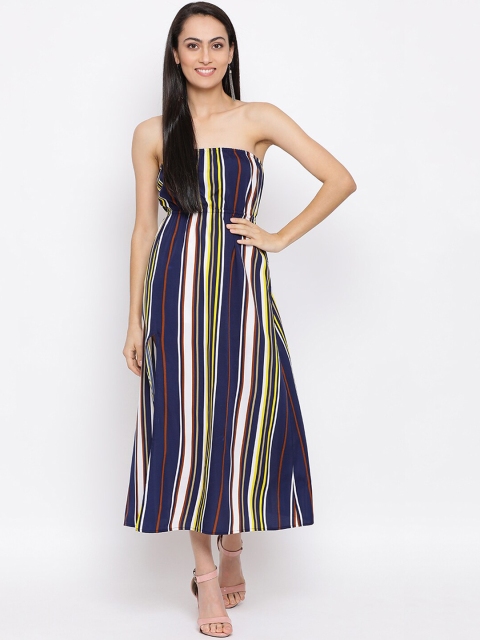 

ALL WAYS YOU Women Blue & White Striped Fit and Flare Dress