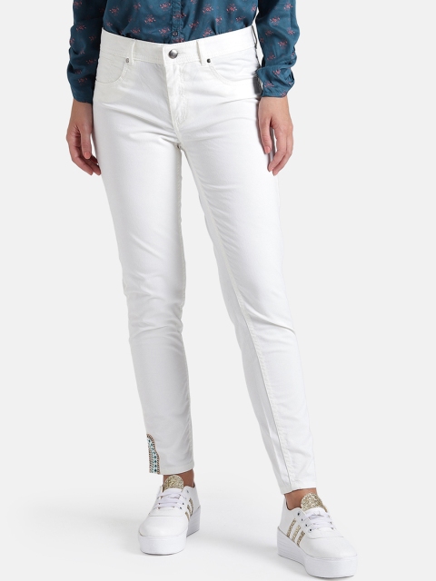 

Chumbak Women White Slim Fit Solid Regular Trousers