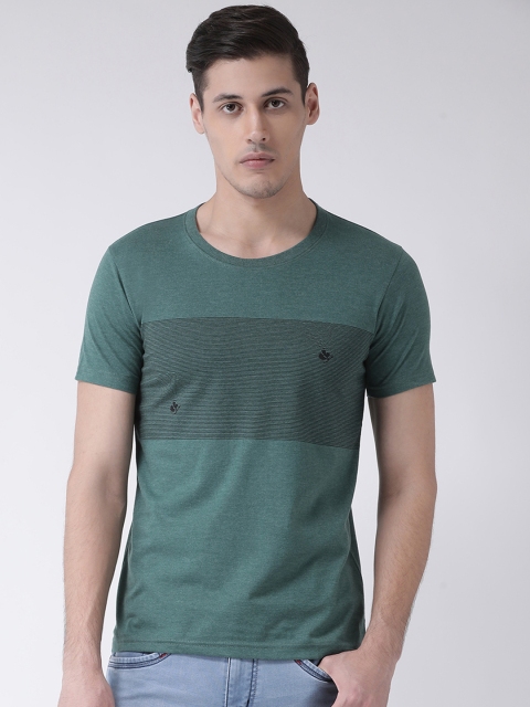 

COBB Men Green Striped Round Neck T-shirt