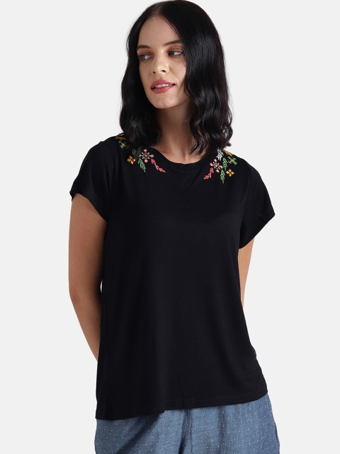 

Chumbak Women Black Embroidered Styled Back Top