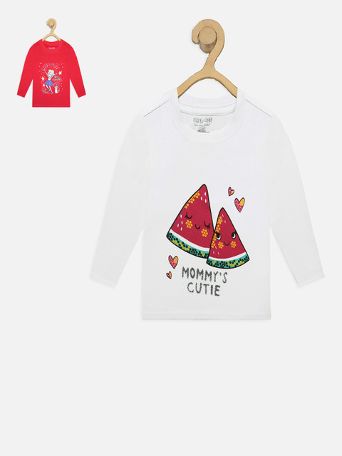 

Miss Chief Girls Pack of 2 Printed Round Neck Pure Cotton T-shirts, White
