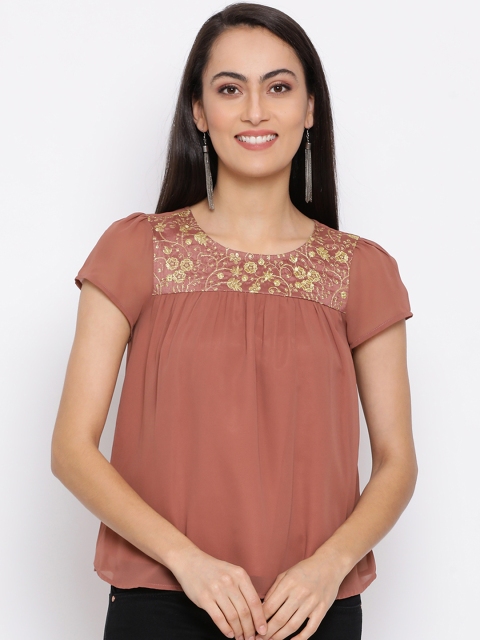 

ALL WAYS YOU Women Brown Self Design A-Line Top