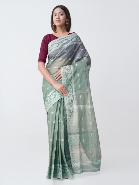 

Unnati Silks Green Pure Cotton Woven Design Taant Saree