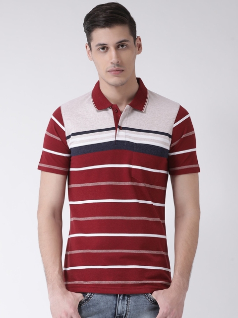 

COBB Men Maroon & Beige Striped Polo Collar T-shirt