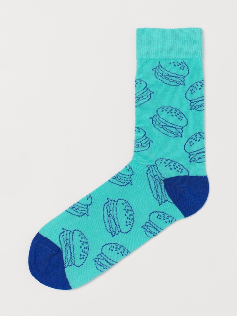 

H&M Men Turquoise Blue Patterned Socks