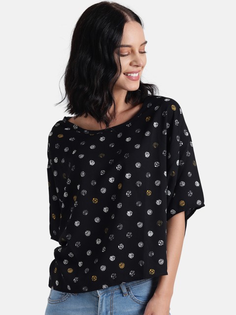 

Chumbak Women Black & White Polka Dots Print Top