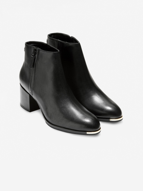 

Cole Haan Women Black Solid Leather Heeled Boots