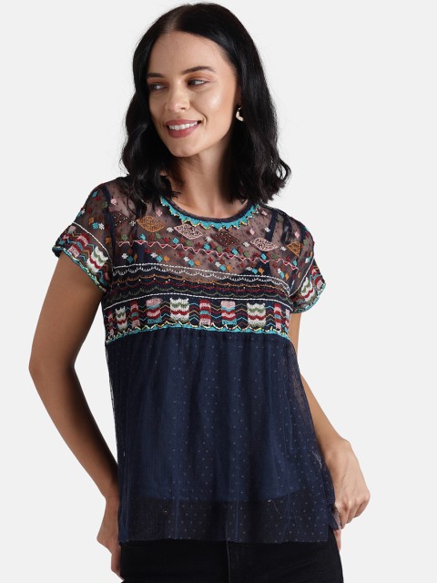 

Chumbak Women Navy Blue Self Design Top