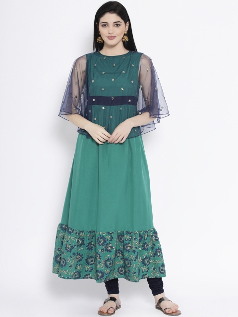 

studio rasa Women Green Embroidered Anarkali Kurta