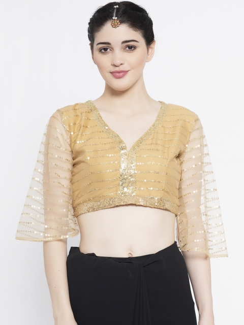 

studio rasa Women Beige & Gold-Coloured Net Sequinned Saree Blouse