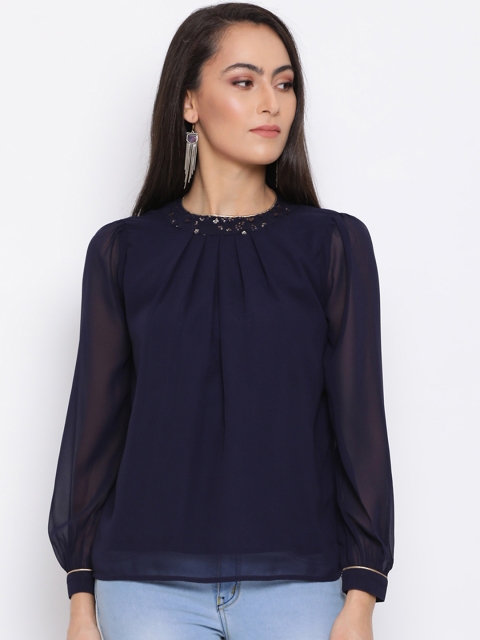 

ALL WAYS YOU Women Blue Embellished Top