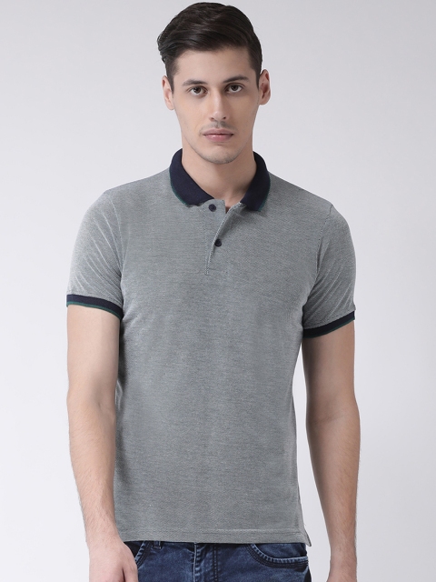 

COBB Men Green & Grey Self Design Polo Collar T-shirt