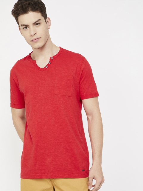 

Bossini Men Red Solid V-Neck T-shirt