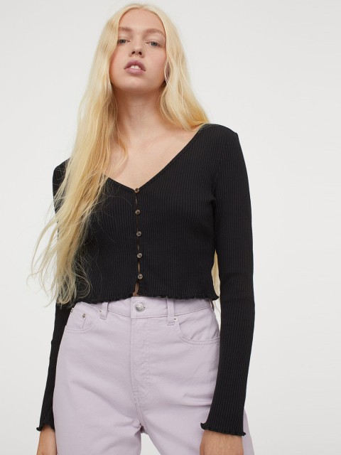 

H&M Women Black Ribbed Jersey Cardigan