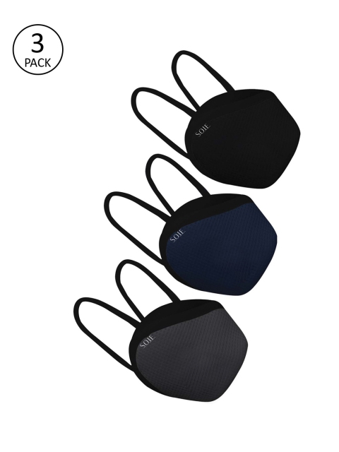 

Soie Unisex Pack of 3 Pcs Multicoloured Reusable 8-Ply Protective N99 Masks, Black