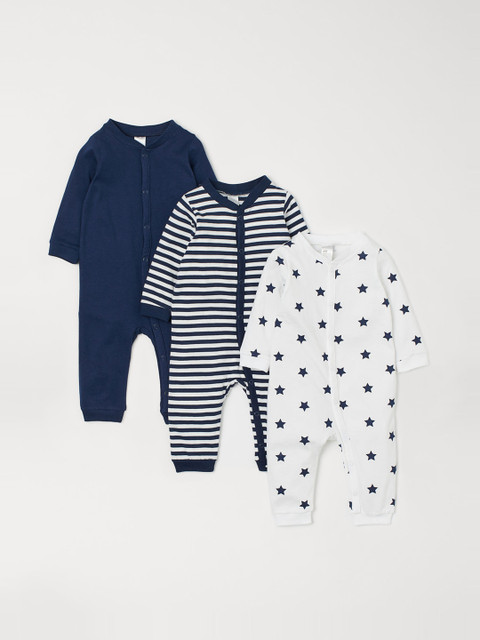

H&M Kids 3-Pack Cotton Rompers, White