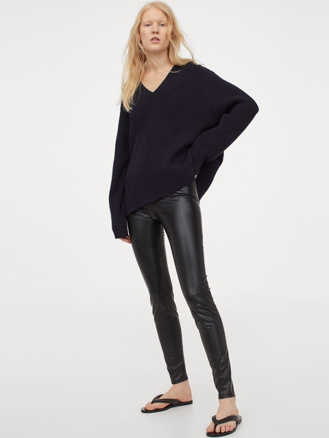 

H&M Women Black Imitation Leather Leggings