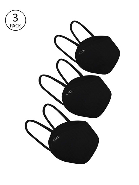 

SOIE Adults Pack Of 3 Black Solid 8 Layer Reusable SN99 Protection Ear Loops Masks