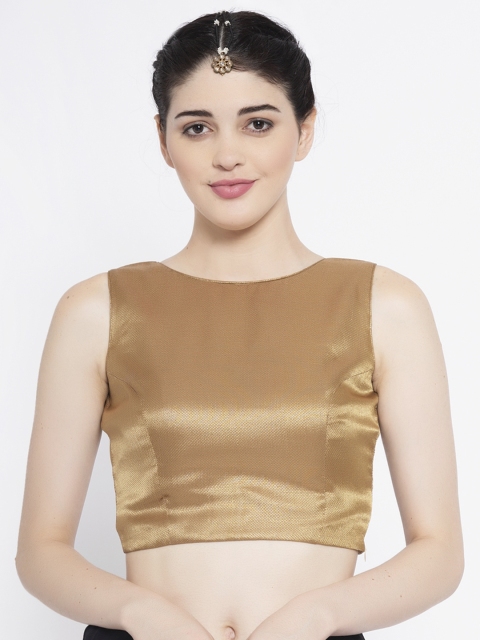 

studio rasa Women Gold-Coloured Woven Design Brocade Back Cut-Out Saree Blouse
