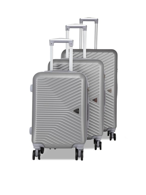 

Teakwood Leathers Unisex Set Of 3 Silver-Toned Textured Hard-Sided Trolley Suitcases