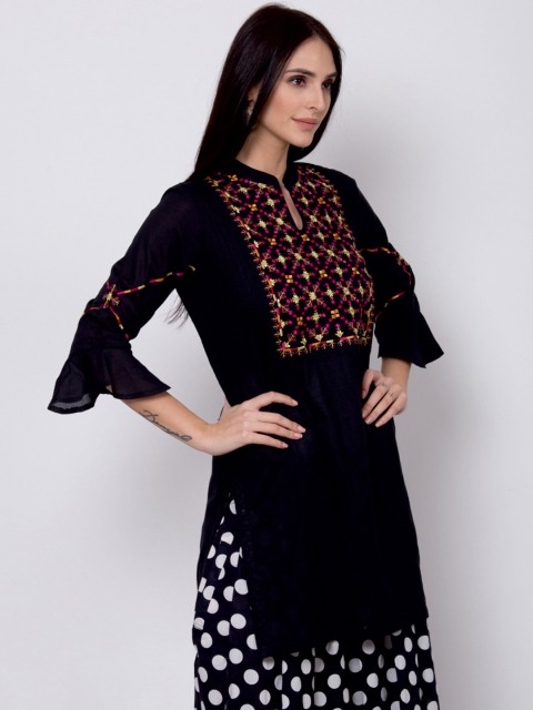 

Biba Women Black Embroidered Straight Kurta