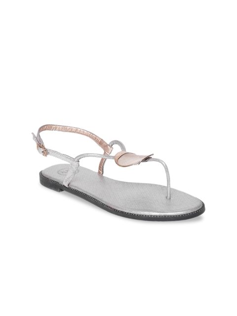 

red pout Women Silver & Gold Embellished Synthetic Patent T-Strap Flats