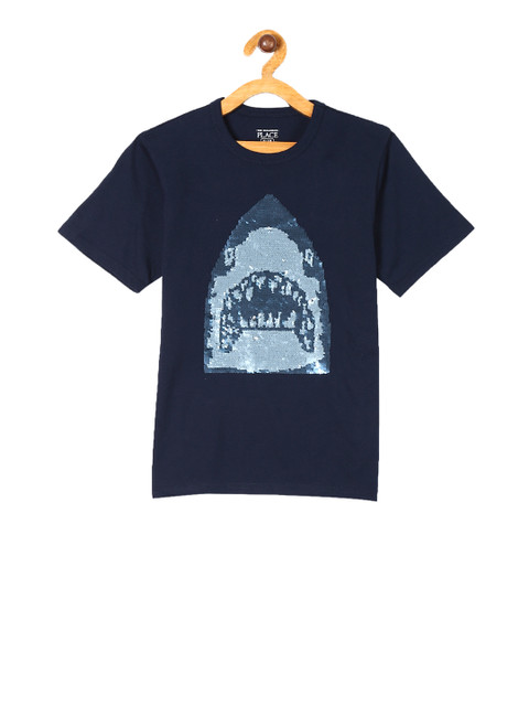 

The Childrens Place Boys Blue Flip Sequinned Round Neck T-shirt