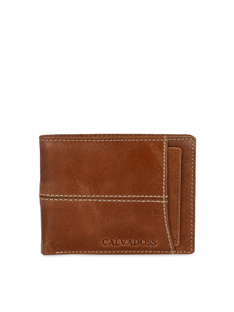 

Calvadoss Men Tan Brown Self Design Two Fold Leather Wallet