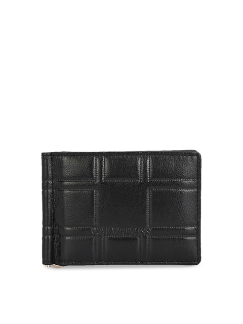 

Calvadoss Unisex Black Checked Leather Card Holder