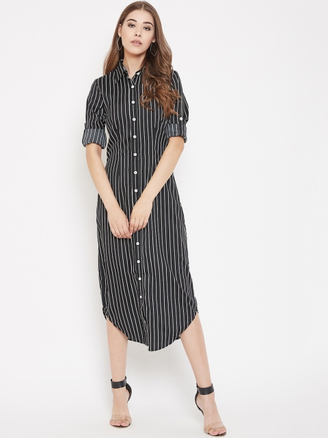 

LUCERO Women Black & White Striped Shirt Dress