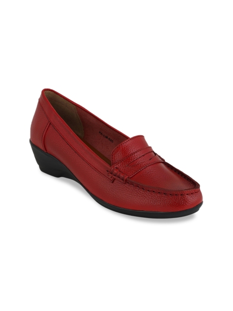 

pelle albero Women Red Solid Leather Heeled Loafers