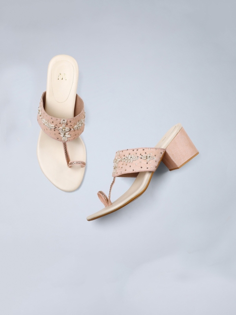 

W Women Pink Woven Design Block Heels