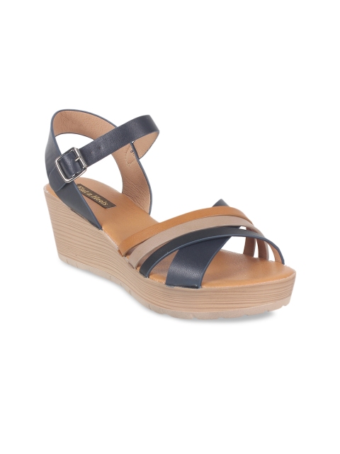 

Flat n Heels Women Navy Blue & Tan Brown Colourblocked Wedges