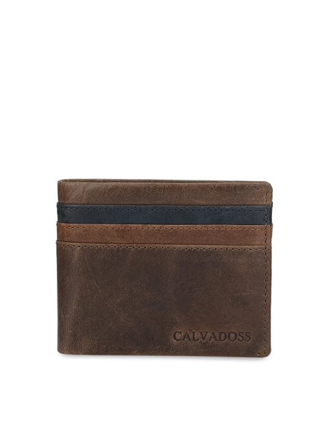 

Calvadoss Men Brown & Blue Striped Two Fold Leather Wallet