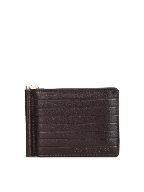 

Calvadoss Unisex Brown Striped Leather Card Holder