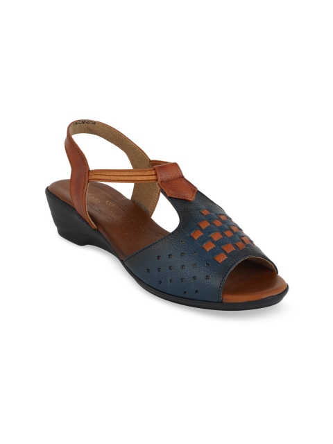 pelle albero Women Navy Blue & Brown Colourblocked Leather Wedges
