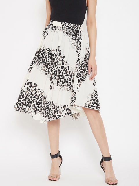 

LUCERO Women Off White & Black Animal Printed A-Line Skirt