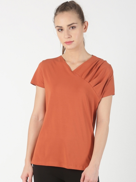 

Soul Space Women Brown Solid Organic Cotton V-Neck T-shirt