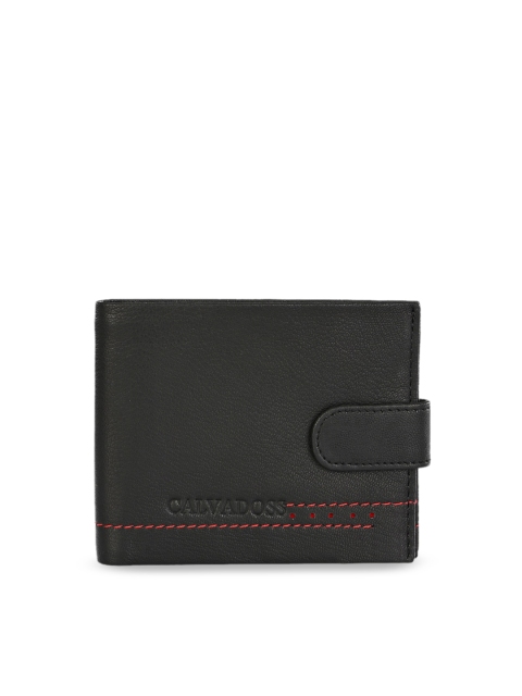 

Calvadoss Men Black Solid Two Fold Leather Wallet