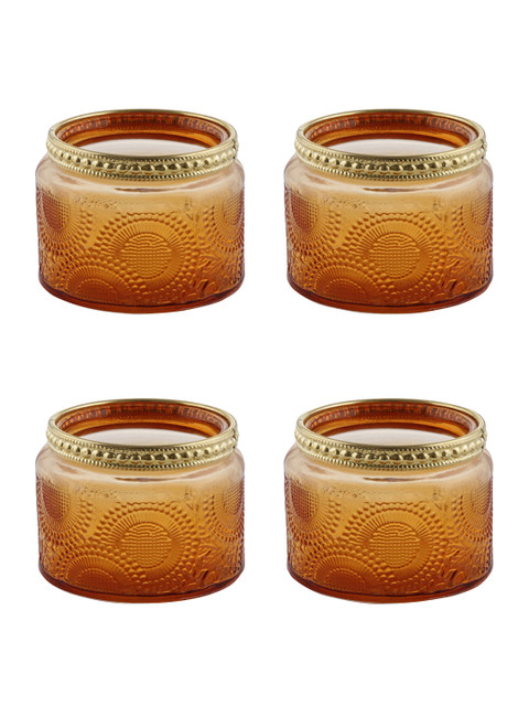 

Pure Home and Living Set of 4 Amber T-Light Candle Holders, Orange