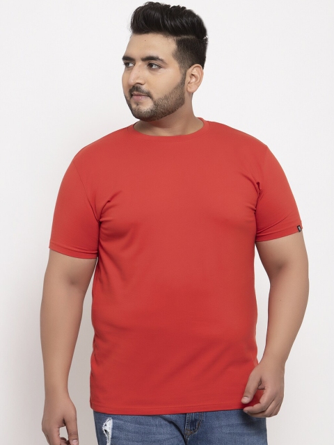 

Rodzen Men Rust Red Solid Round Neck T-shirt