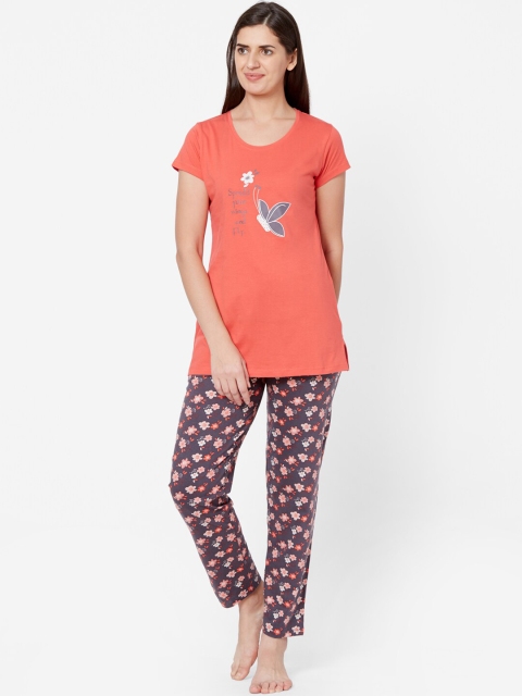 

Juliet Women Orange & Brown Printed Night suit