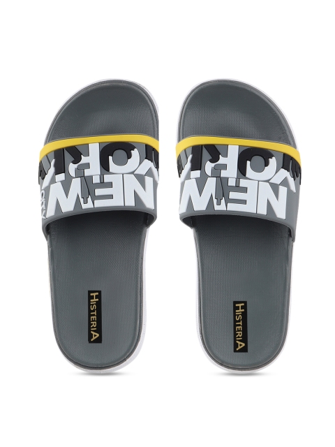 

Shoetopia Men Grey Printed Sliders