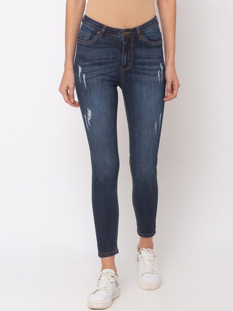 

TARAMA Women Blue Skinny Fit High-Rise Low Distress Stretchable Jeans