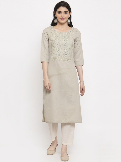 Women Beige Yoke Design Straight Kurta