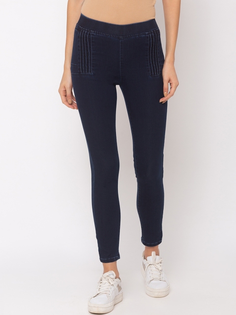

TARAMA Women Blue Solid Skinny-Fit Pull-On Pintuck Detail Jeggings
