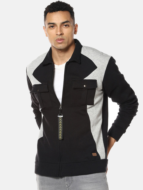 

Campus Sutra Men Black & Grey Colourblocked Sweatshirt