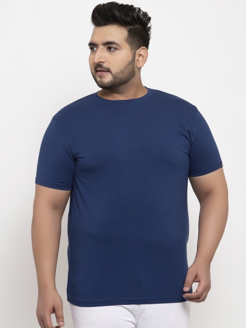 

Rodzen Men Blue Solid Round Neck T-shirt