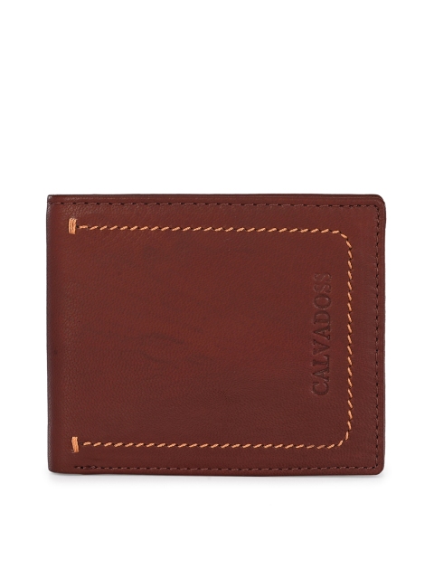 

Calvadoss Men Brown Self Design Two Fold Leather Wallet