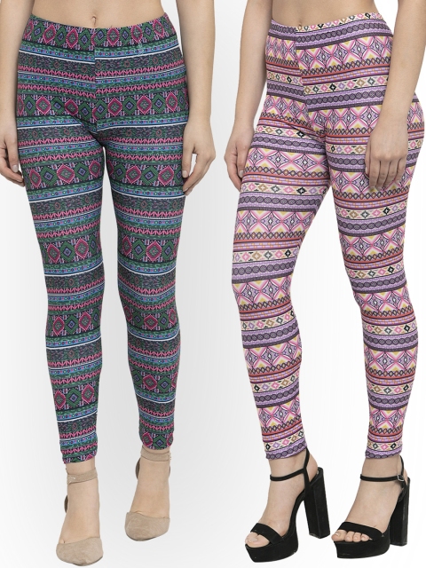 

KLOTTHE Women Pack Of 2 Printed Ankle-Length Leggings, Green